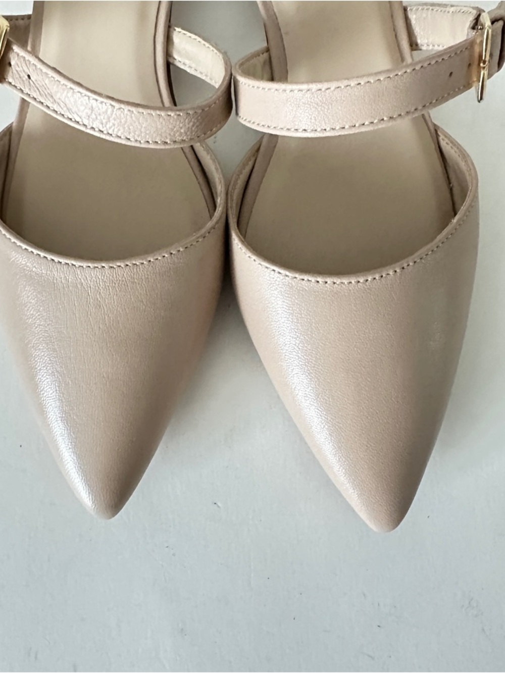 NEW Bruno Magli Pasha Nude Leather Slingback Mules with Gold Buckle, Sz 37.5 - Picture 5 of 13